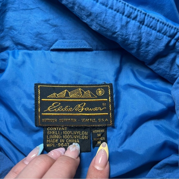 1980s Parka Eddie Bauer Blue Anorak Hooded Mountain Windbreaker Jacket - Picture 2 of 3